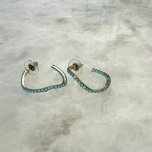 Fun Asymmetrical Baby Blue Rhinestone Hoop Earrings